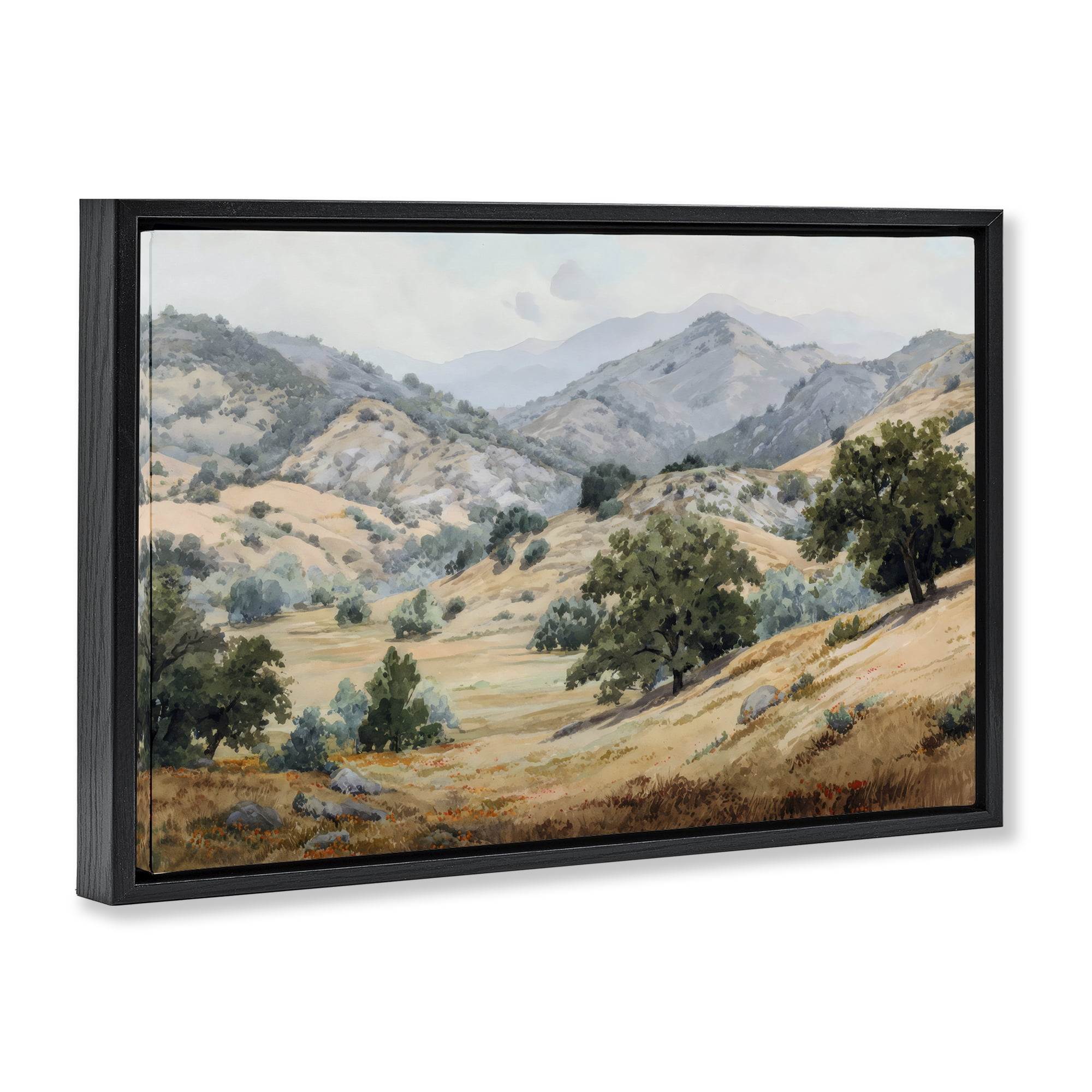 Stupell Industries Mountains and Trees Valley View Black Framed Floater Canvas Wall Art, design by Petal Prints Design