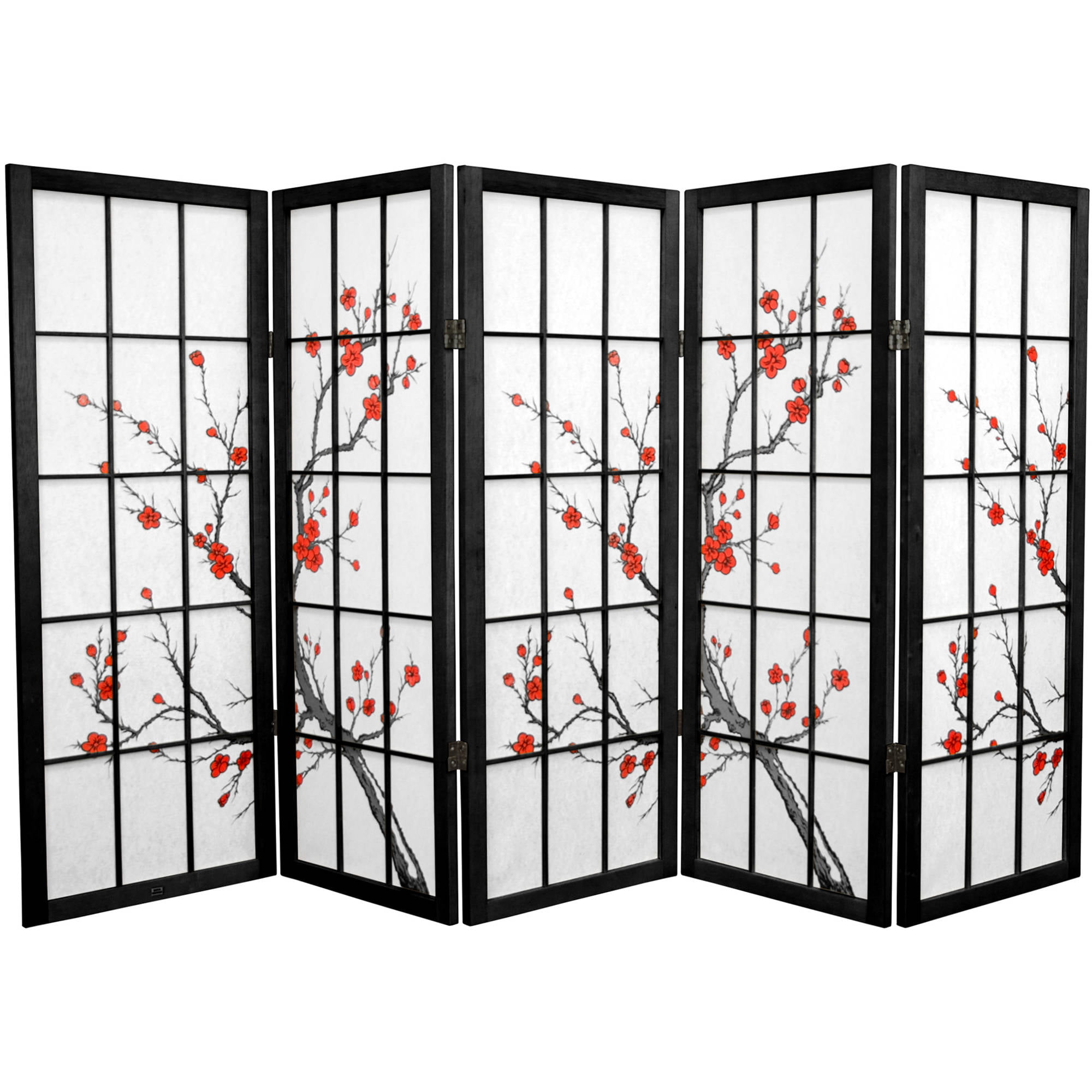 Tall Cherry Blossom Shoji Screen Black Oriental Furniture 4 ft 4 Panels