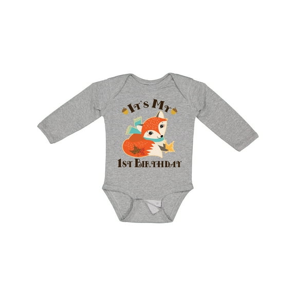 Inktastic 1st Birthday Woodland Fox Boys or Girls Long Sleeve Baby Bodysuit