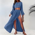 thumbnail image 5 of LEKWK Linen Sets for Women 2 Piece Long Sleeve Crewneck Crop Tops High Slit Flowy Maxi Skirts Summer Fashion Boho Beach Vacation Outfits, 5 of 8