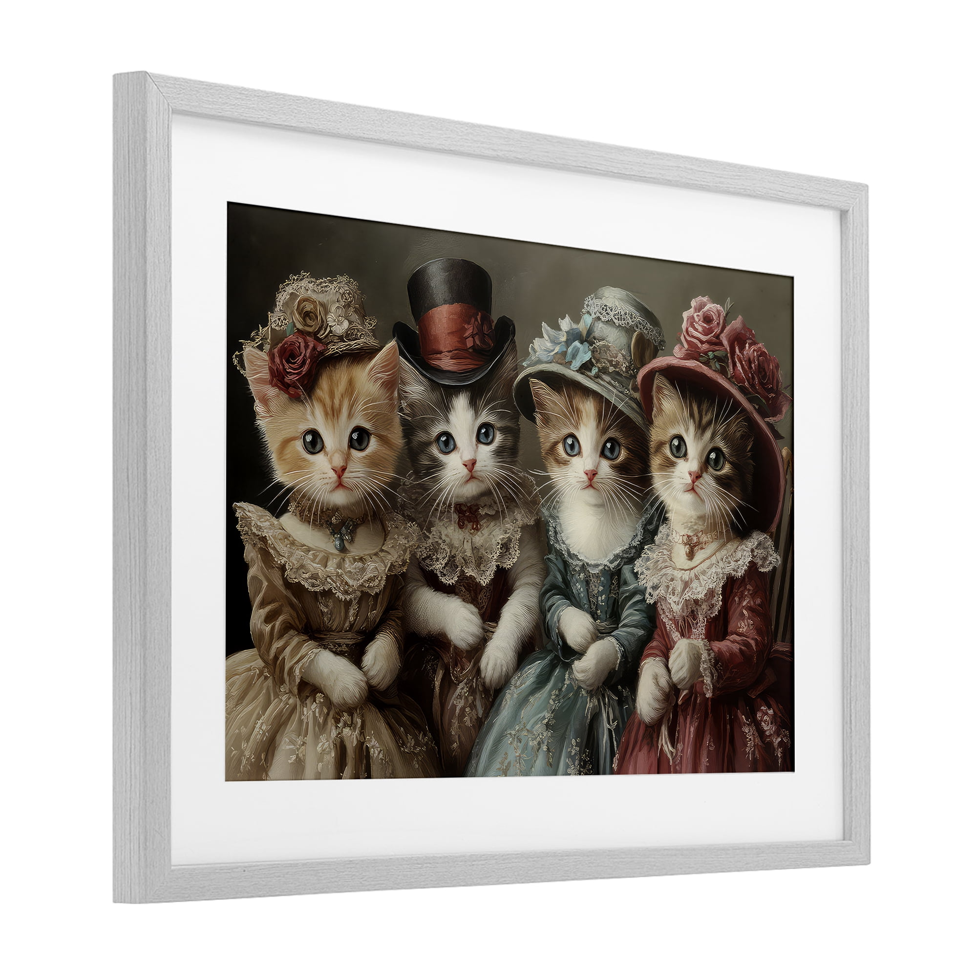 Stupell Industries Vintage Dress Kittens Gray Framed Print Under Glass, design by The Wands Want