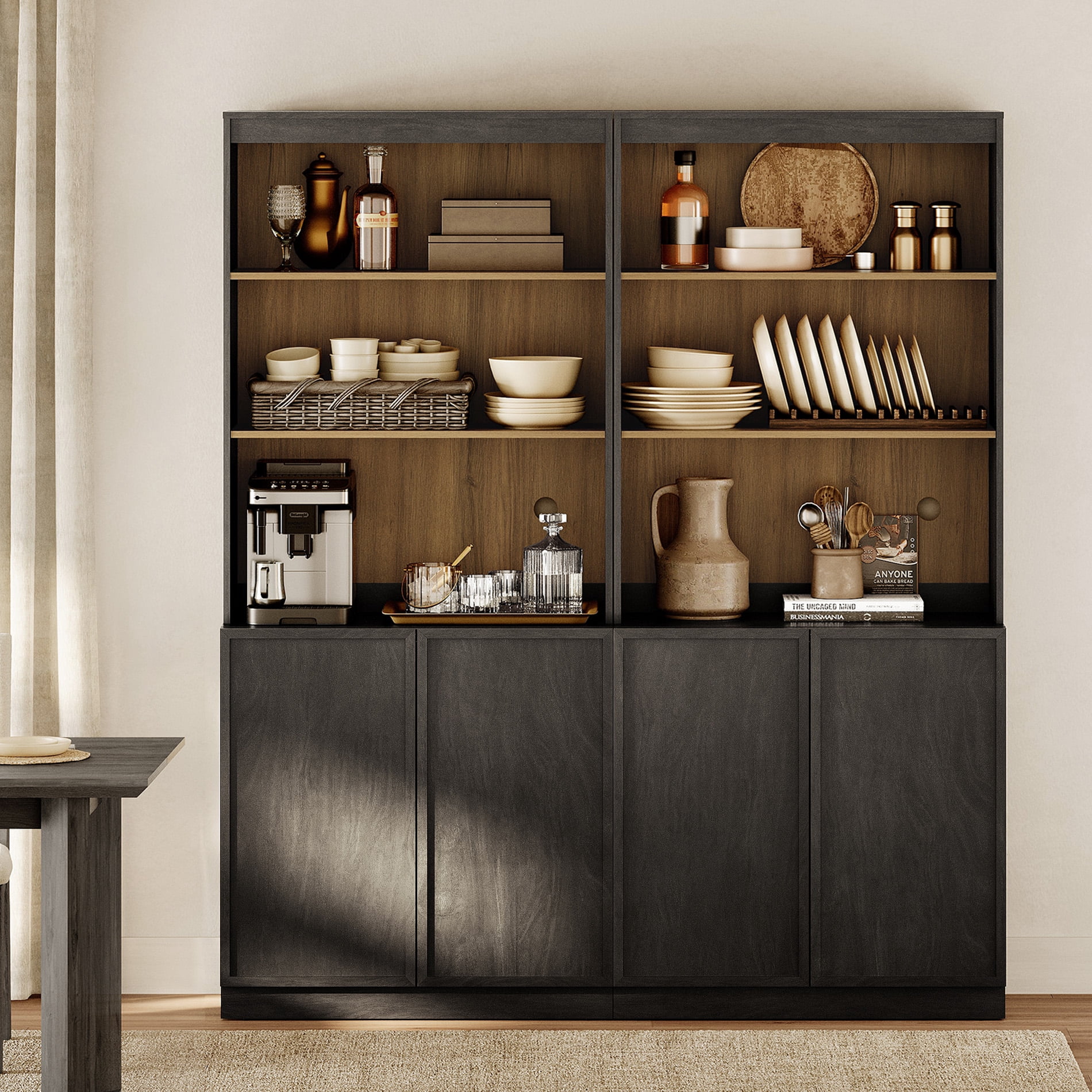 Modern Wood Sideboard Buffet with Doors & Adjustable Shelves, 72" Tall Storage Cabinet for Dining Room Kitchen,Black