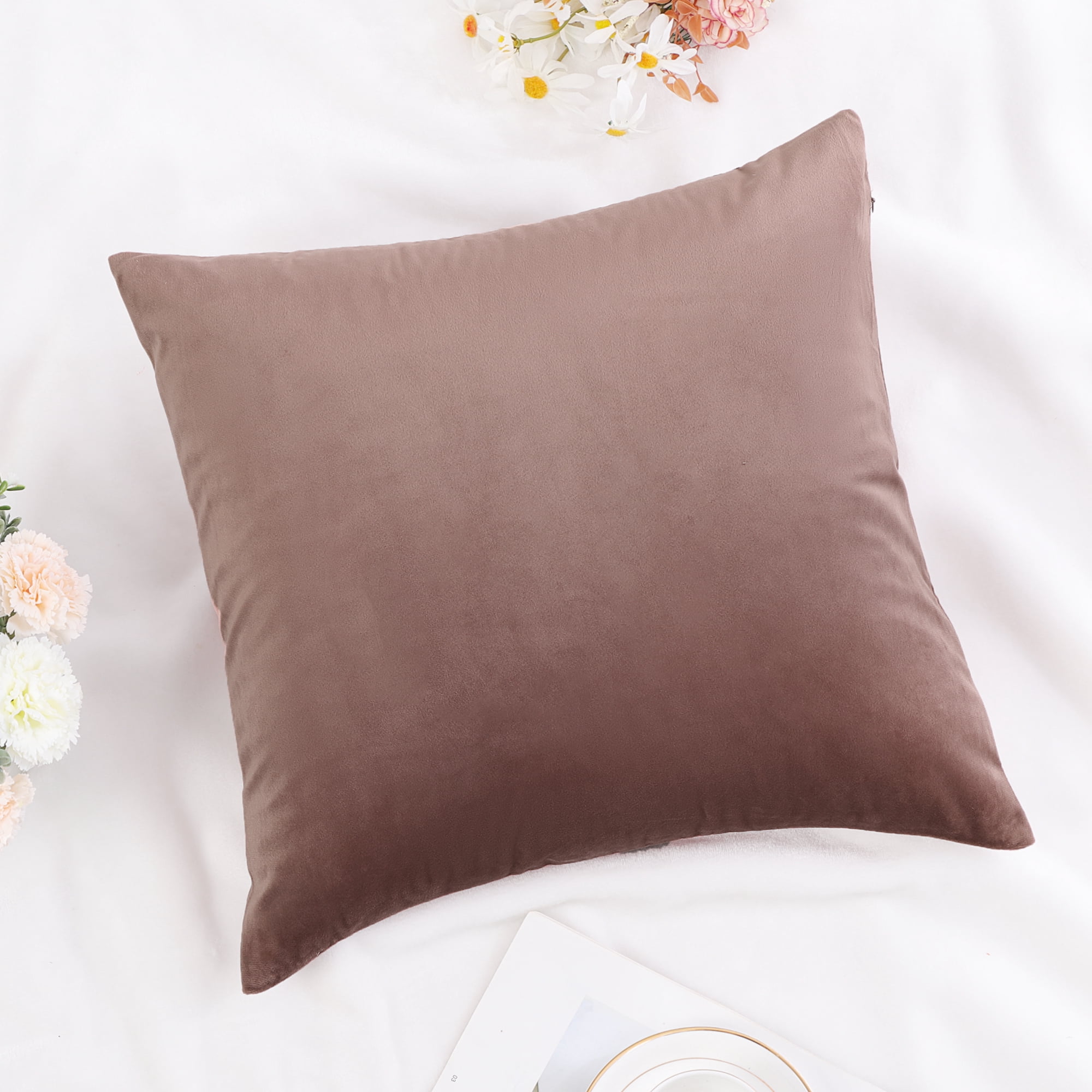 Unique Bargains Velvet Decorative softCushion Throw Pillow Cover 18" x 18" Dark Pink