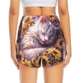 thumbnail image 3 of Picia Warm Sunflower Sleeping Cat Pattern Women's 2 in 1 Athletic Running Shorts High Waisted Workout Casual Gym Sweat Shorts with Comfy Liner Zipper Pockets-Large, 3 of 9