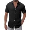 thumbnail image 1 of Kaemgyyd Men's Button down Shirts Short Sleeve Casual Collared Loose Fit Tops Solid Color Textured Beach Summer Breathable Tees, 1 of 7
