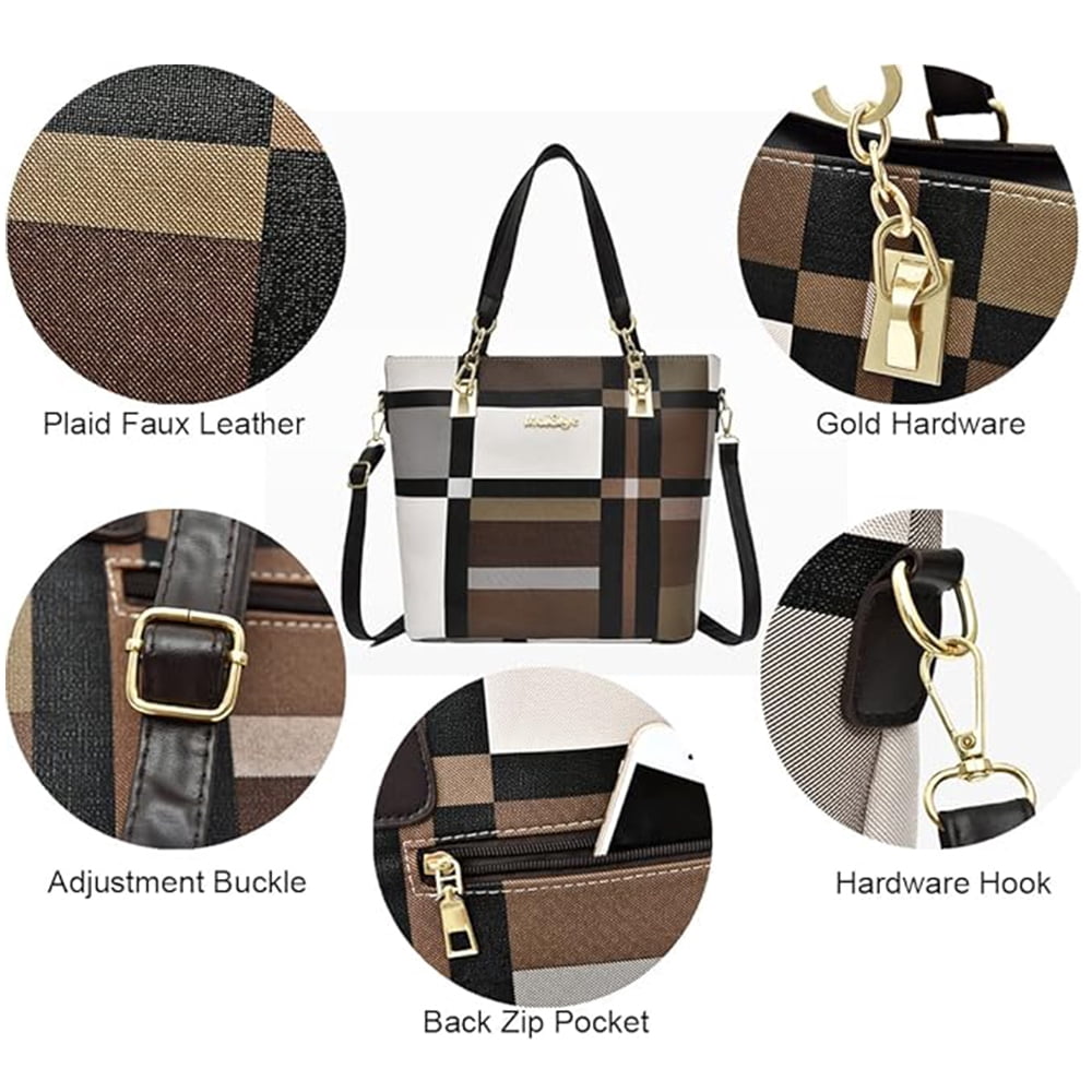 6PCS/Set Leather Handbags, Womens Handbags Tote Bags Shoulder Bag Purses Satchel Bag Top-Handle Handbag Crossbody Bag Wallet Clutch, Brown