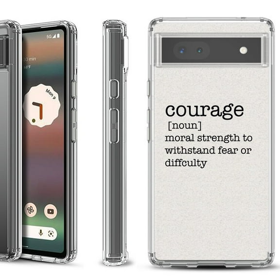 Shockproof Bumper Phone Case for Google Pixel 6a, by OneToughShield ® - Dictionary/Courage
