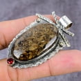 thumbnail image 3 of Natural Turtela Fossil, Garnet Gemstone 925 Sterling Silver Pendant 2.37", 3 of 4