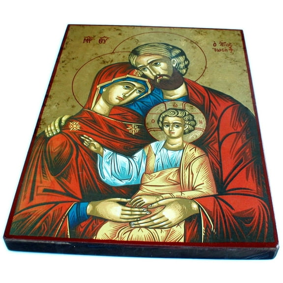 Holy Family Icon with Sheets of Gold (Lithography) - Extra Large Size (15.5 x 11.5 Inches)
