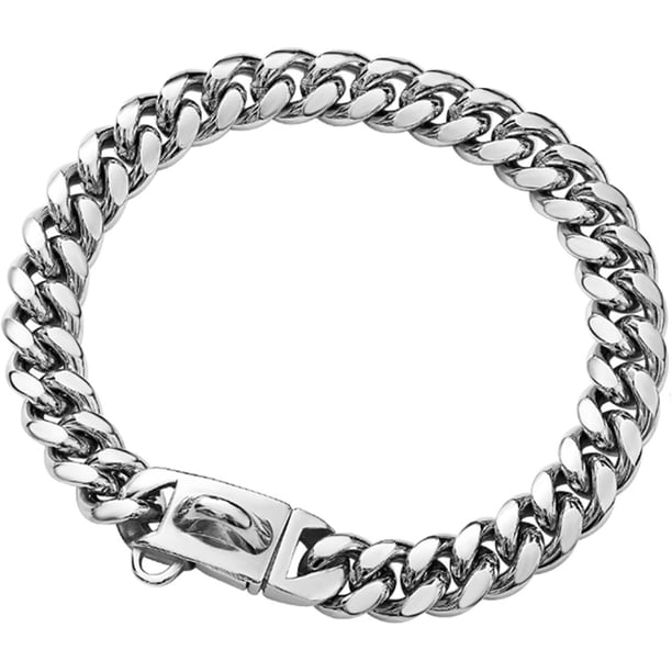 Collar de cadena para perro dorado con hebilla segura con piedras de circonita cúbica heladas Cadena de eslabones cubanos de acero inoxidable de metal de 33 quilates Collar de cadena de entrenamiento