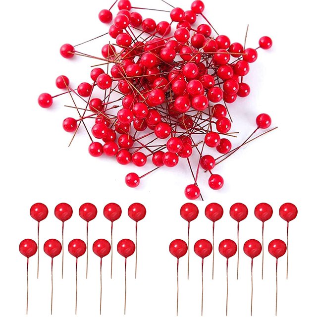 100 Uds Fruta Roja Bayas Acebo Flor Artificial Decoración del Hogar 8mm BANYUO