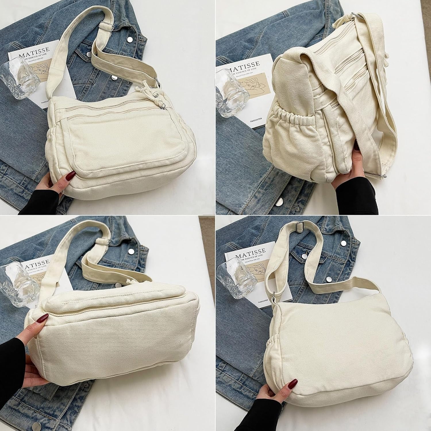 Canvas Crossbody Bags for Women Men Tote Shoulder Purses with Zipper Pockets Women's Messenger Handbags Purse