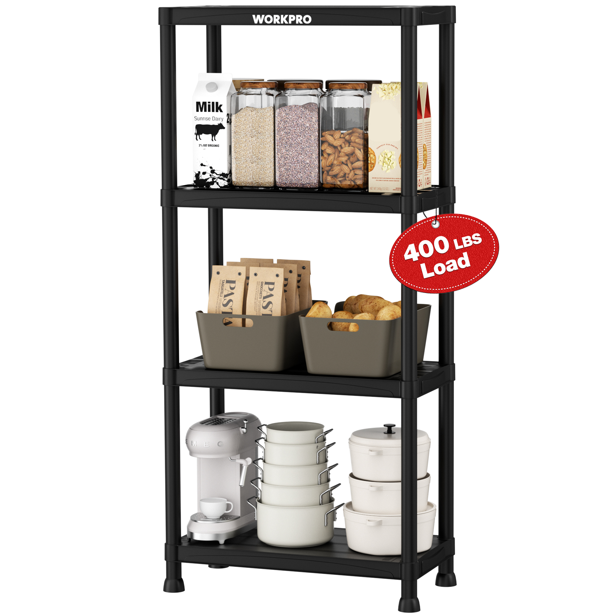 WorkPro 4-Tier Plastic Storage Shelf, Black photo 7