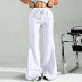 thumbnail image 2 of WTOBBY Ladies Fashion Loose Drawstring Waist Solid Color Cargo Pants Leisure Flares Casual Wear with Utility Pockets,White 2XL, 2 of 5