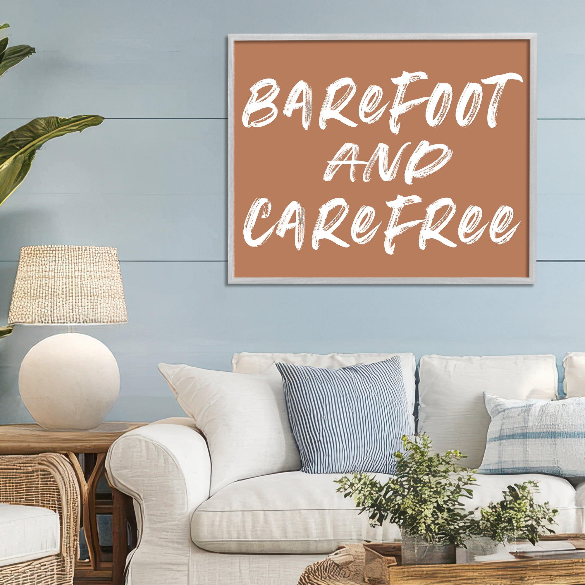 Barefoot & Carefree Brown Gray Framed Giclee Art, design by Lettered and Lined