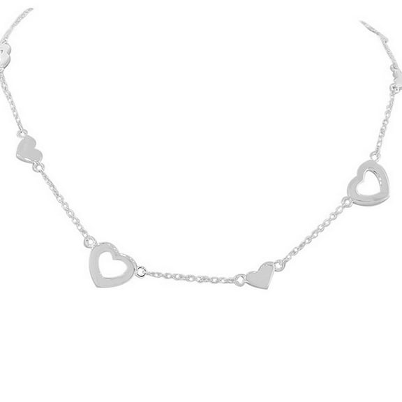 925 Sterling Silver Love Hearts Link Chain Necklace