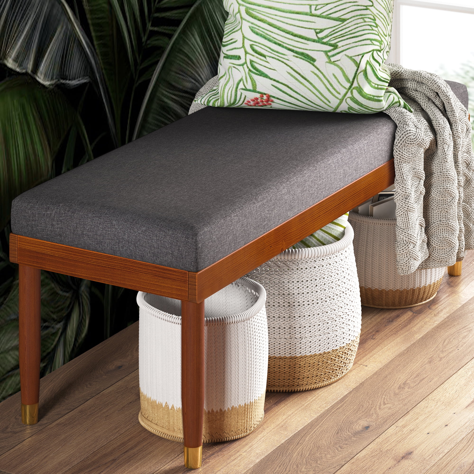 Zinus Raymond 48" x 18" Upholstered Bench, Gray