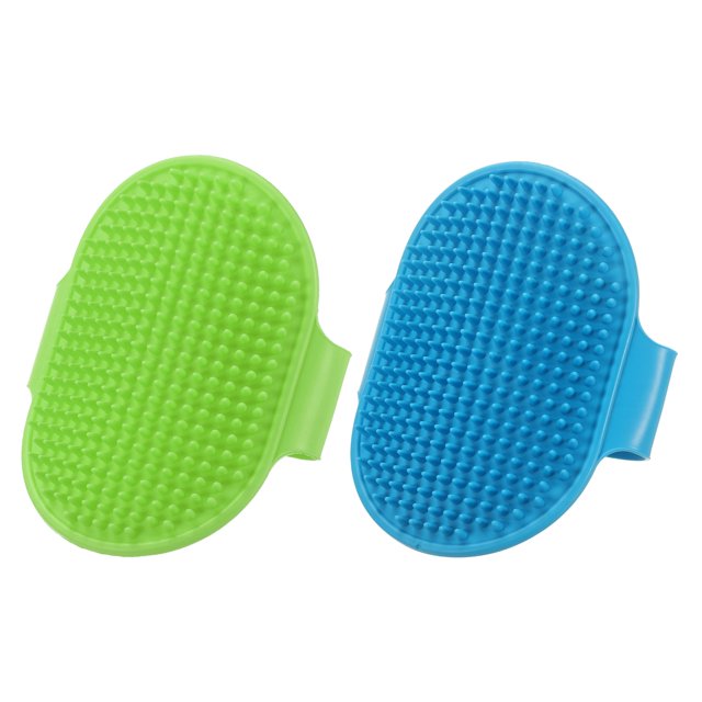 Uxcell Dog Bath Brush, Silicone Pet Shampoo Brush with Adjustable Ring Handle Massage Scrubber Comb(2Pcs, Blue/Green), for Long Short Hair Dogs and Cats Bathing Cleaning Shampooing