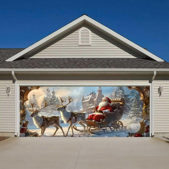 Bannière de Porte de Garage de Noël Grande Housse de Porte Suspendue Décoration de Fond de Mur de Garage de Noël Décoration de Fête Extérieure