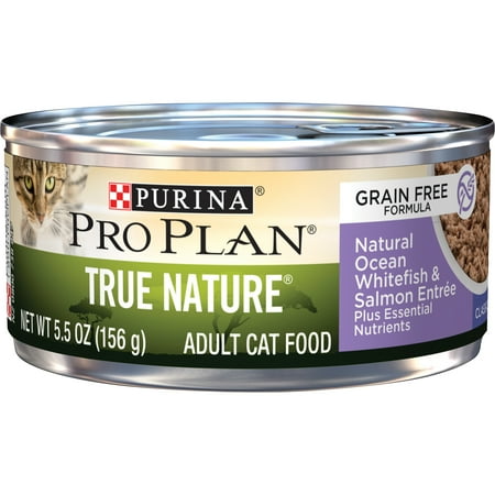 (24 Pack) Purina Pro Plan Natural, Grain Free Pate Wet Cat Food, TRUE NATURE Ocean Whitefish & Salmon Entree, 5.5 oz. Cans