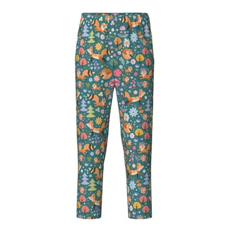 Fuzoiu Foxes and Birds in Forest Print Teenagers Pajama Pants Lounge Pants with 2 Pockets Elastic Waist Kids Sleep Bottoms Comfy Sleepwear PJ Bottoms for Kids-Small