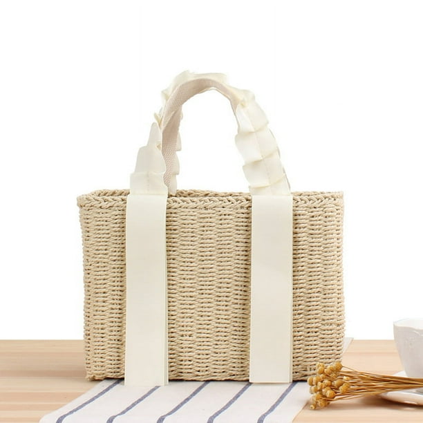 Nvzi Bolso de mano de paja, bolso de mano de gran capacidad, bolso con asa superior, bolso de paja elegante de verano, blanco