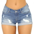 thumbnail image 3 of Deals of the Day,Bidobibo Casual Summer Shorts for Women Mid Waist Stretchy Solid Denim Jeans Hole Bottom Casual Shorts With Pockets, 3 of 7