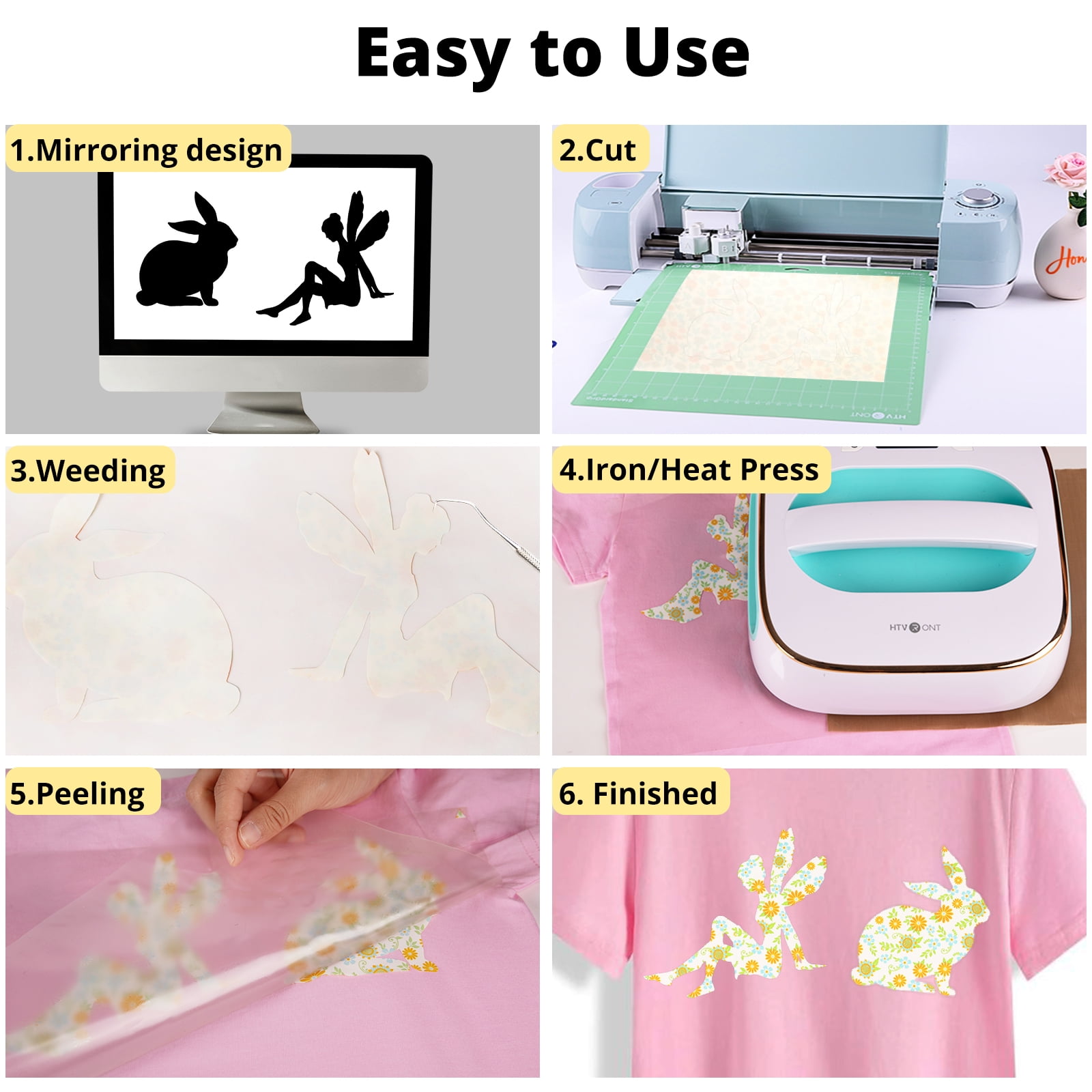 HTVRONT 90 Sheets 12" x 10" HTV Heat Transfer Vinyl Bundles Iron on for T-Shirts, Easy Transfers