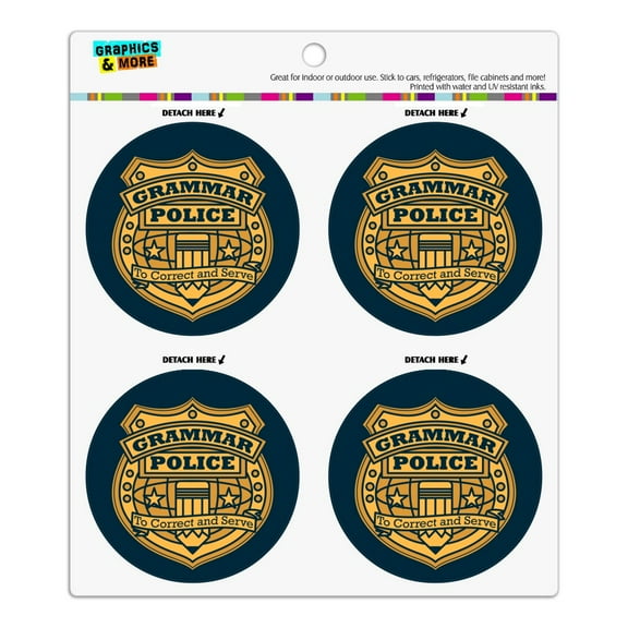 Grammar Police Badge Funny Refrigerator Fridge Locker Vinyl Circle Magnet Set