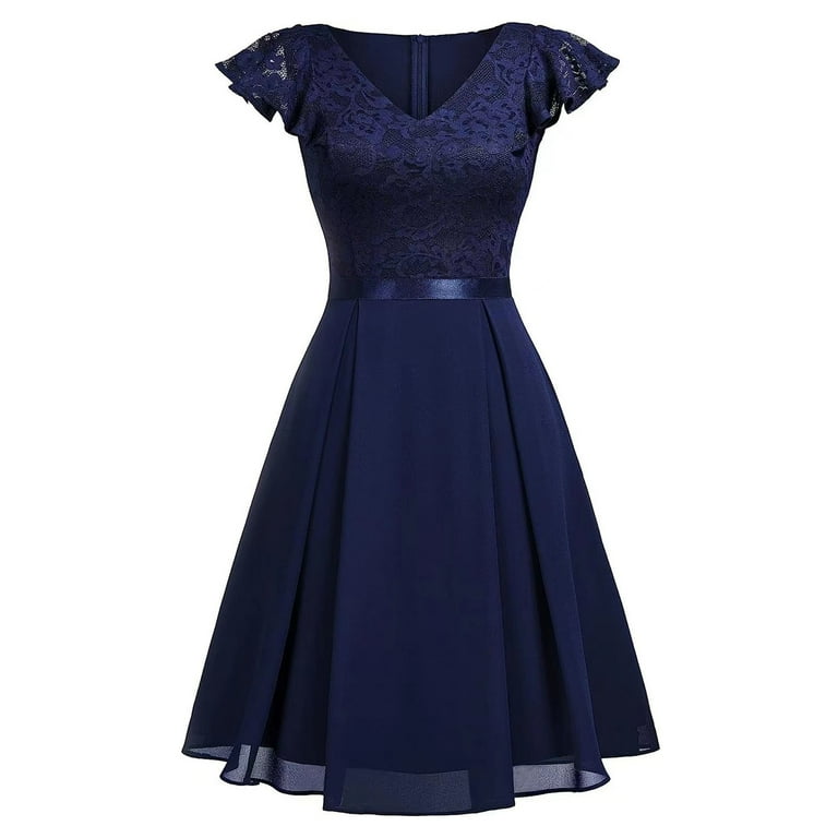 Blue Bowknot V-Neck Knee-Length Homecoming Dress Blue Bowknot V-Neck Knee-Length Homecoming Dress