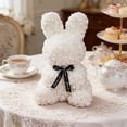 thumbnail image 4 of Hyknon Valentine's Day Bunny Shape Artificial Rose with Lights, Cute Large Flower Rabbit Sculpture Ornaments with Bowknot, Handmade Multifunctional Bunny Statue for Gift Wedding Home Decor, White, 4 of 6