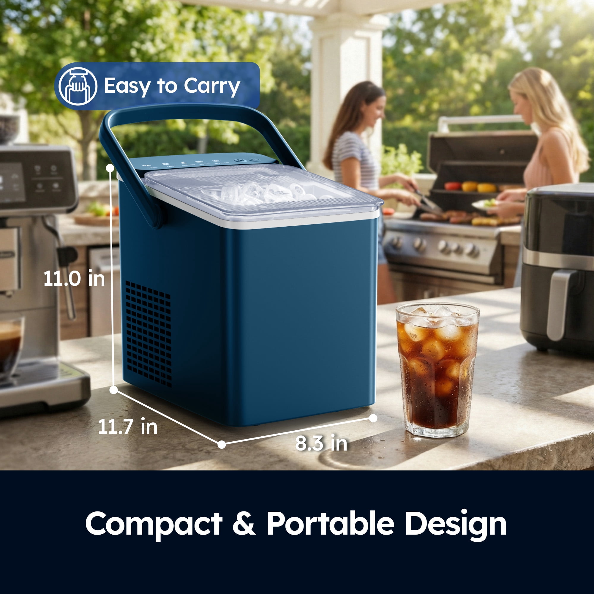 SIMZLIFE Portable Countertop Ice Maker Machine, 26 lbs Ice Per Day, 9 Bullet Ice Cubes Ready in 6 Minutes, Small & Large Ice Sizes, Self-Cleaning, 1.1L Water Tank, Ice Scoop & Basket, Blue