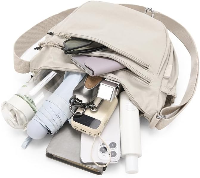Trendy Small Crescent Bag Nylon Crossbody Bags for Women Lightweight Hobo Luna Bag Multi-Pocket Shoulder Crossbody Purses