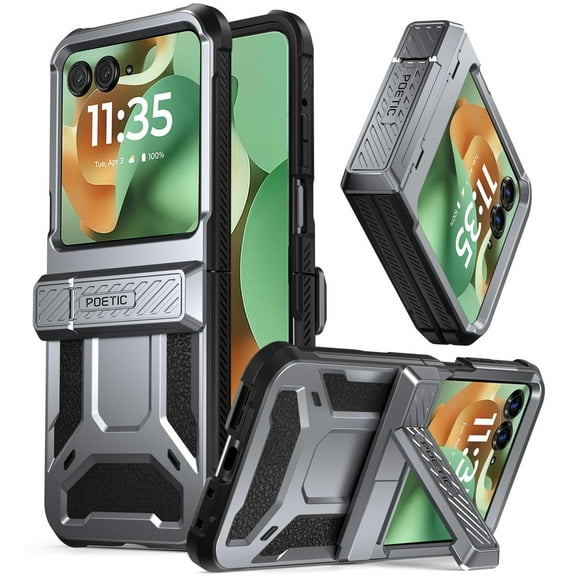Poetic Spartan Case for Moto Razr 2024/2025, [Kickstand][Hinge Protection], Full-Body Rugged Case with Kickstand, Metallic Gun Metal