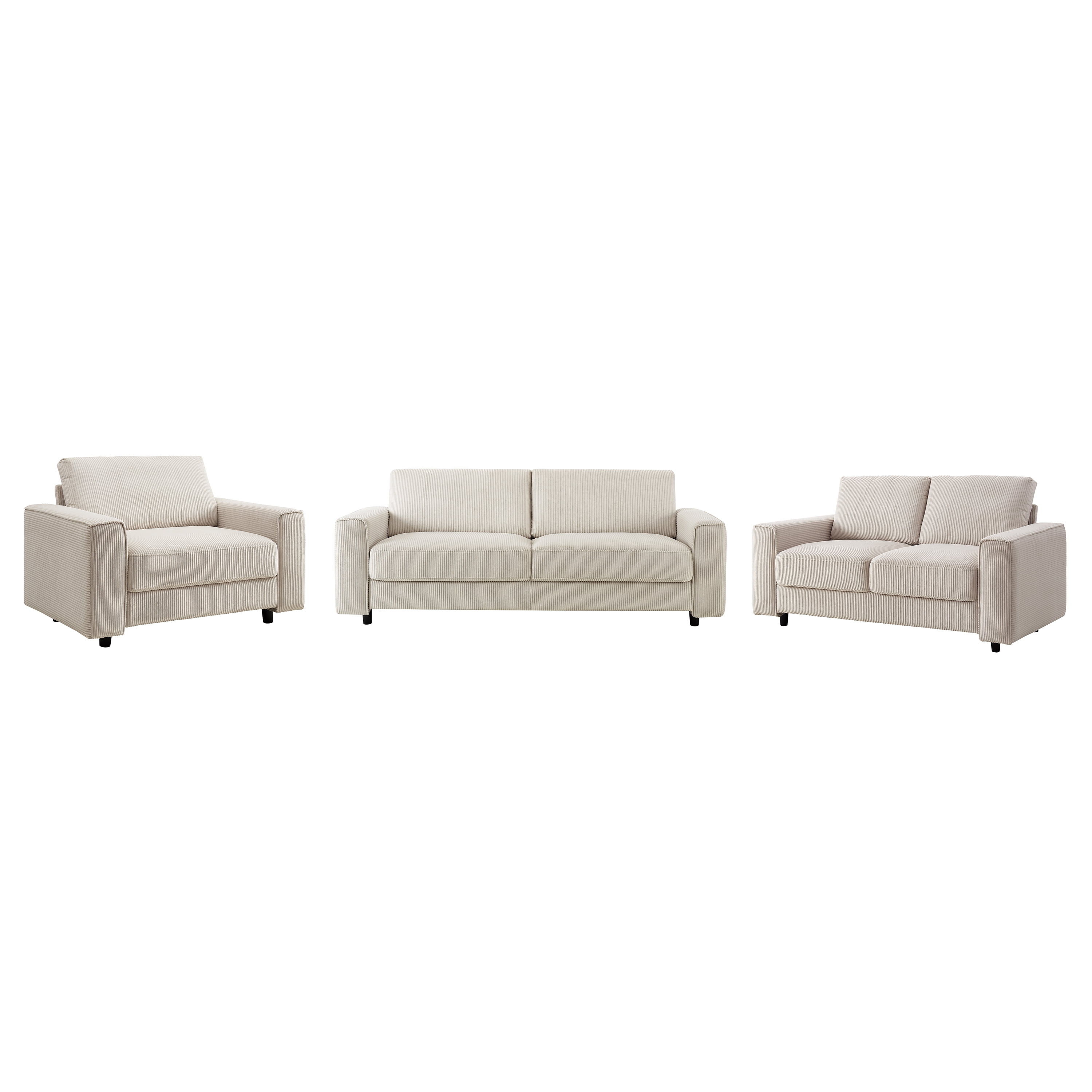 Modern Contemporary Upholstered 3-Piece Corduroy Plush Tufted Sofa Set, Beige