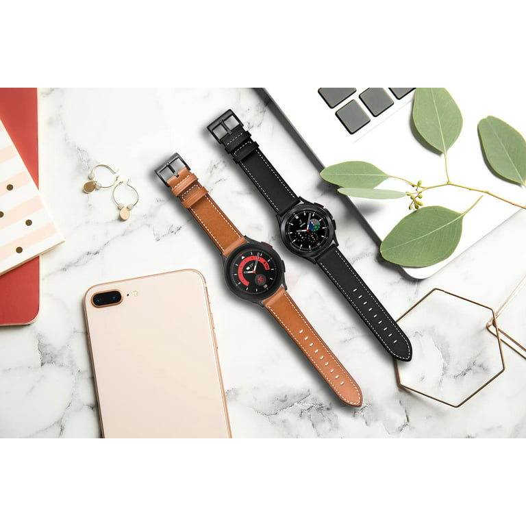  Wearlizer Slim Leather Compatible with Samsung Galaxy Watch 6/5/5  Pro/Watch 4 40mm 44mm/Watch 4 Classic 42mm 46mm/Watch 3 41mm/Active 2 Band  Women Men, 20mm Watch Strap for Garmin Vivoactive 3-Black 