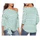 thumbnail image 1 of Camiseta Casual de Rayas Cruzadas con Hombros Oblicuos para Mujer con Manga de Murciélago L Hugo Blusas con hombros descubiertos, 1 of 10