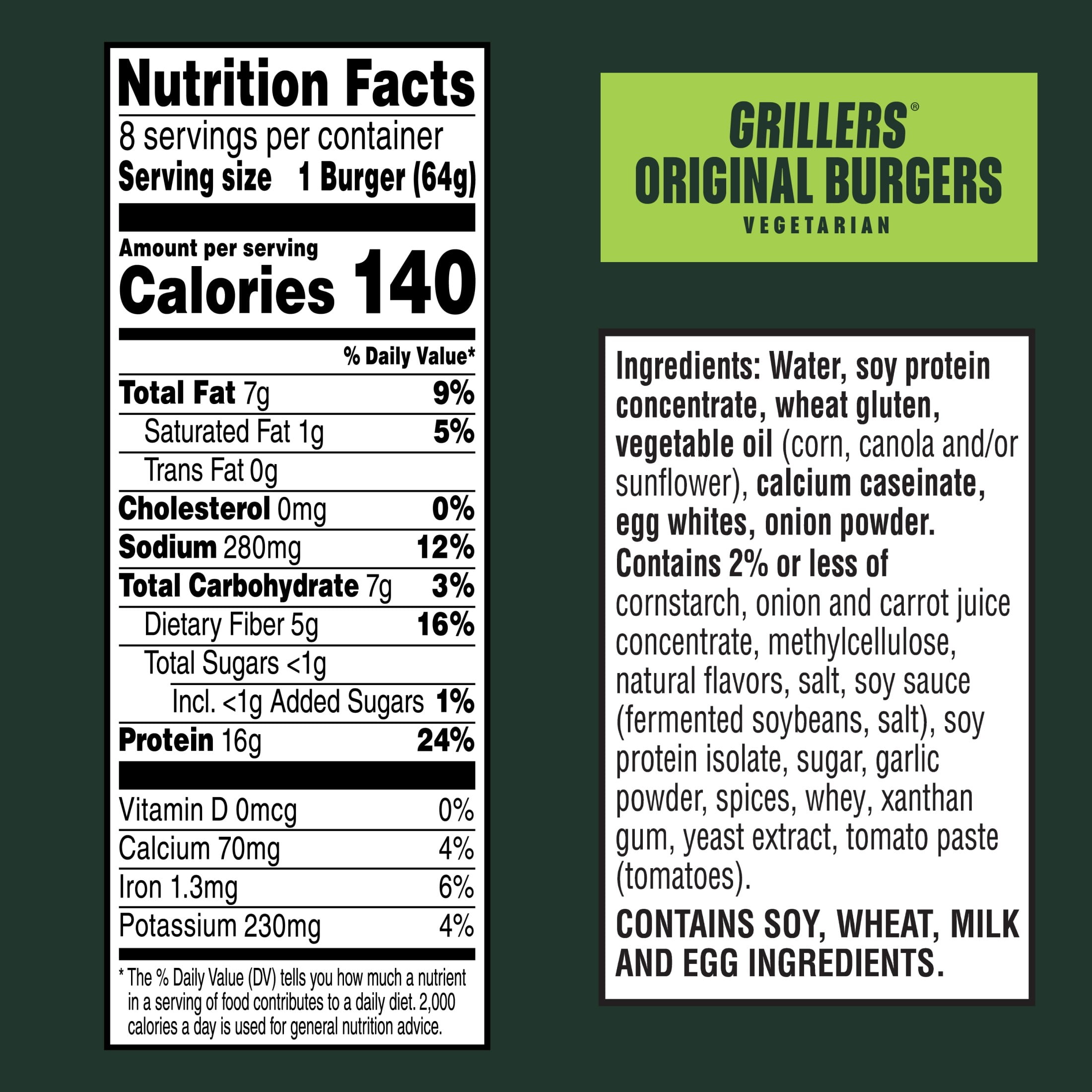 MorningStar Farms Grillers Original Veggie Burgers, Vegetarian Meat, 18 oz, 8 Count Bag