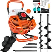 52cc 2 Stroke Auger Post Hole Digger with 4" 6" 8" Drill Bits and 3 Extension Bars 8" 12" 20", 2.4hp 1.5KW Gas Powered Earth Auger