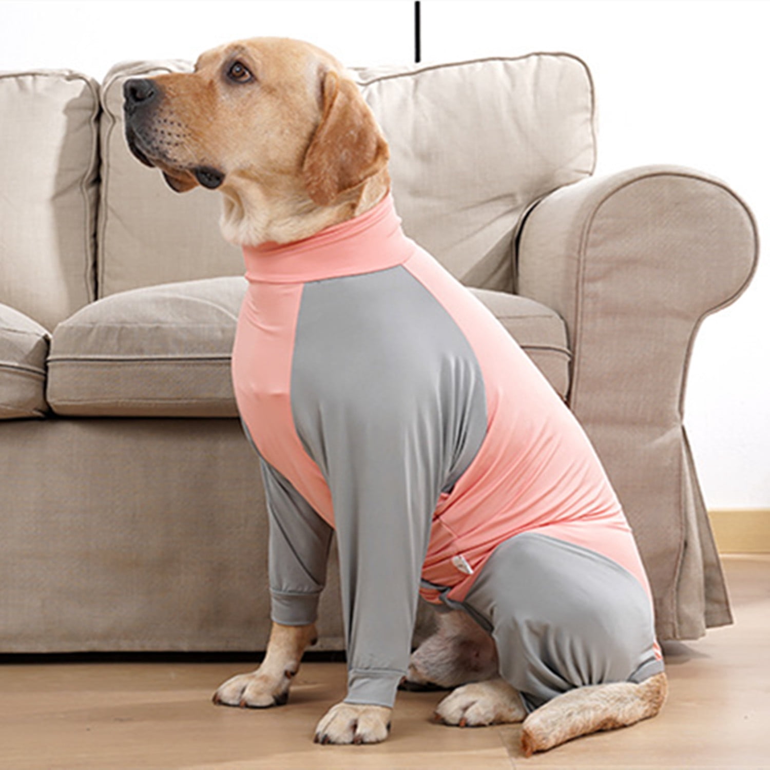 BT Bear Dog Recovery Suit, Dog Onesie Shedding Suit, Surgery Recovery Suit Full Coverage for Dog, After Surgery Wear E Collar Alternative, Anxiety Calming Shirt for Medium Large Dog Pink-Gray 2XL