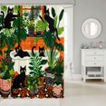 thumbnail image 2 of Manfei Folk Black Cat Shower Curtain 72Wx84L, Boho Houseplant Bathroom Shower Curtain, Orange Green, 2 of 5