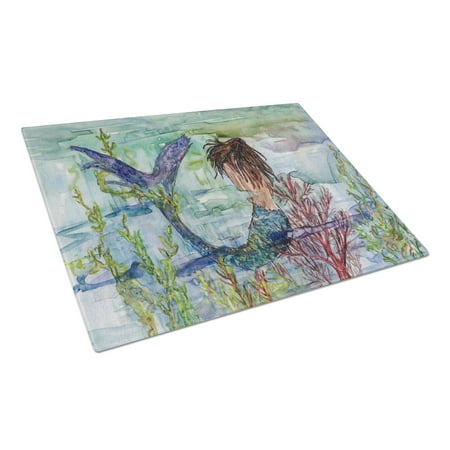 

Carolines Treasures 8973LCB Brunette Mermaid Coral Fantasy Glass Cutting Board Large 12H x 16W multicolor