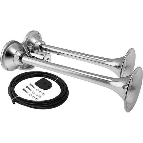Vixen Horns Train Horn for Boat/Truck/Car. Stainless Steel Air Horn Waterproof Chrome Dual Trumpet. Super Loud dB. Marine Grade. Fits 12v Vehicles like Semi/Pickup/Jeep/SUV VXH2140SS