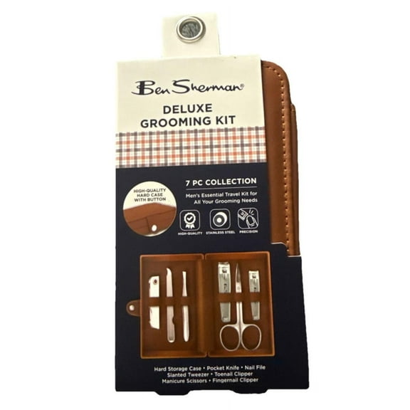 Ben Sherman Deluxe Grooming Kit Portable Men's Grooming Kit Includes Hard Storage Case 7 Piece