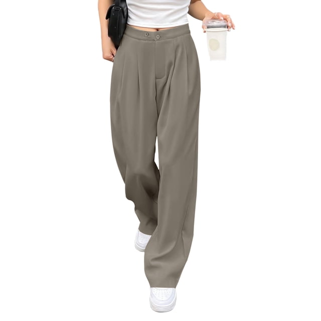 WILLBEST Pantalones Casuales para Mujer, de Pierna Ancha, de Vestir, de Cintura Alta, para Negocios, Largos, con Bolsillos, para Uso Diario, 210 Chica