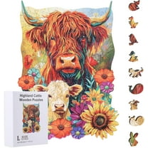 300Pcs Highland Cattle Wooden Jigsaw Puzzles 11.1x15.1inch for Adults Sunflower Wooden Puzzles Unique Animal Shaped Wood Puzzles for Holidays Birthday