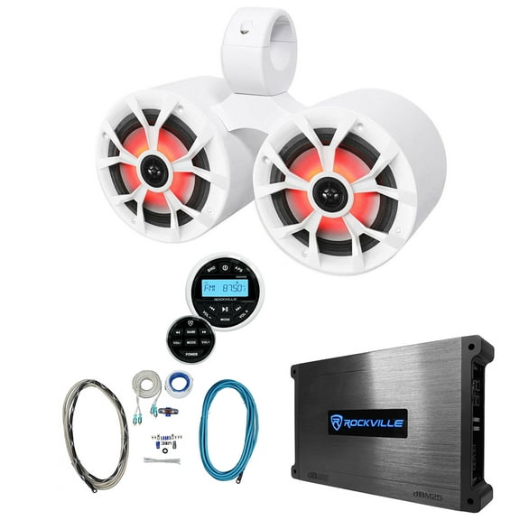 Rockville Dual 6.5" 700w Marine Wakeboard LED Speakers Receiver Amplifier Kit