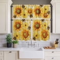 thumbnail image 3 of Kitchen Window Curtains Valance and Tier Set, Farmhouse Sunflower Bee on Linen Rod Pocket Tier Curtain Valance Set, Retro Pastoral Yellow Flower Light Filtering Cafe Curtains for Bedroom Living Room, 3 of 9
