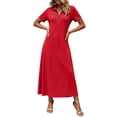 thumbnail image 4 of Erwazi Dresses for Women Solid Collared Short Sleeve Solid Dress Waist Cinched Zipper Trendy Casual Daily Summer Dresses, 4 of 7