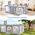 thumbnail image 2 of Baby Playpen, HDJ 71 inch Extra Large Baby Playard with Basketball Hoop and Breathable Mesh, Toddlers Play Fence for Indoors Outdoors,Gray, 2 of 10
